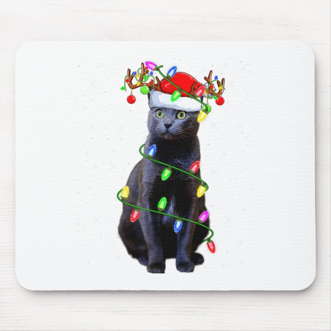Cat Lover Xmas Lighting Santa Russian Blue Cat Chr Mouse Pad (Front)