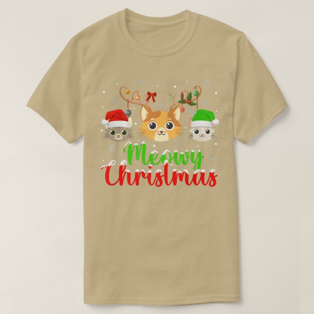 Cat Lover Xmas Lights Reindeer Santa Meowy Cat Chr T-Shirt (Design Front)