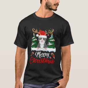 Cat Lover Xmas Tree Lights Reindeer Santa Hat Cat  T-Shirt