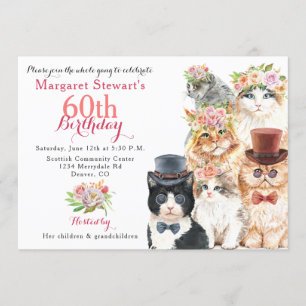 Cat Lovers 60th Birthday Invite Cat Characters
