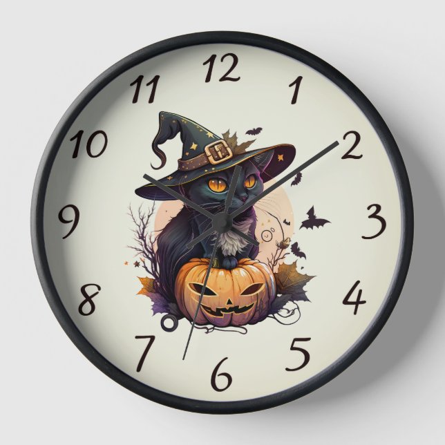 Cat Lover's Black Cat Halloween Cat Mum Clock (Front)