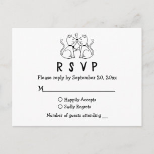 Cat Lovers Black White Wedding RSVP Postcard