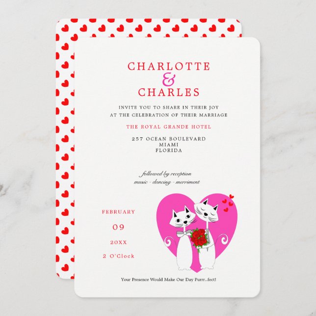 Cat Lovers Bride | Groom Purrr..fect Wedding Invitation (Front/Back)
