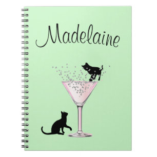 Cat Lovers Bubbles Modern Mint Green Personal Notebook