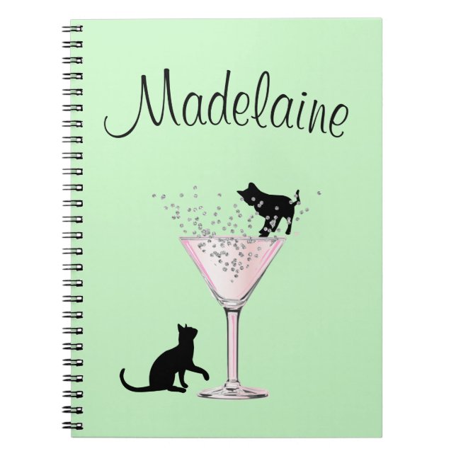Cat Lovers Bubbles Modern Mint Green Personal Notebook (Front)