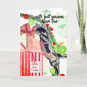 Cat Lovers Christmas with mischievous cat art Holiday Card