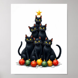 Cat Lovers Cute and Funny Holiday Tree Christmas M Poster