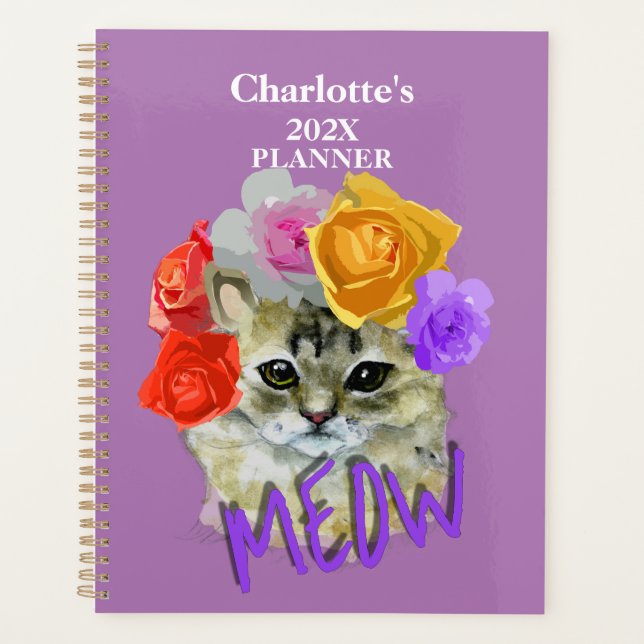 Cat Lovers Cute Meow Personalised Planner (Front)
