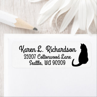 Cat Lover's Dramatic  Black Cat Silhouette Address