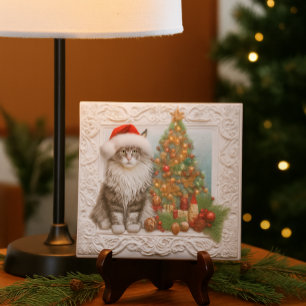 Cat Lovers Embossed Christmas Holiday Tile