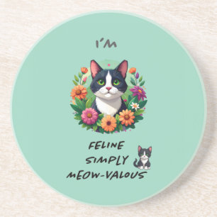 Cat lovers floral Tuxedo cat Coaster