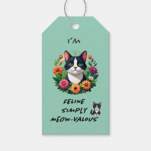 Cat lovers floral Tuxedo cat Gift tag