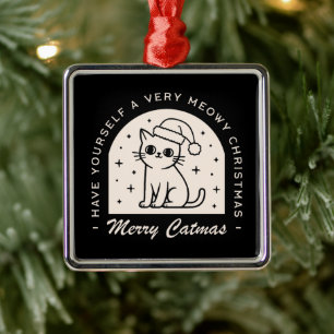 Cat lovers funny Christmas wishes witchy black Metal Tree Decoration