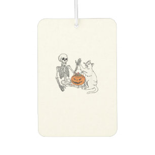 Cat Lovers Halloween Funny Skeleton and Cat Lazy C Car Air Freshener