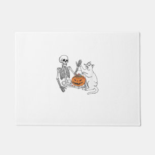 Cat Lovers Halloween Funny Skeleton and Cat Lazy C Doormat