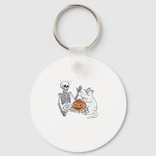 Cat Lovers Halloween Funny Skeleton and Cat Lazy C Key Ring