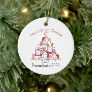 Cat Lovers Have a Pur-fect Christmas Red Ceramic Tree Decoration