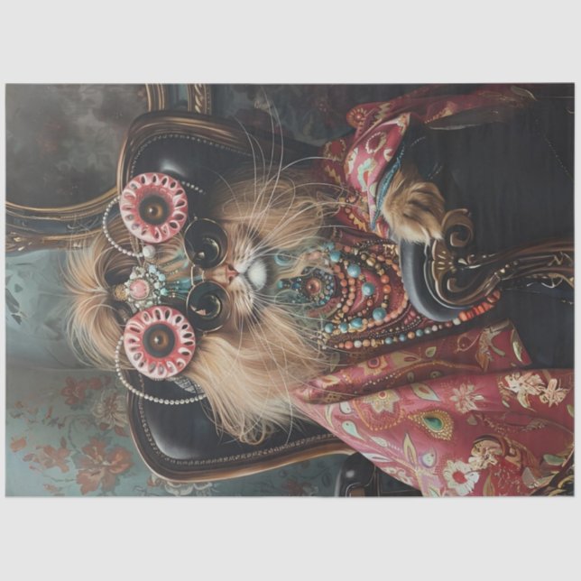 Cat Lovers Hippie Style Decoupage Tissue Paper (Front)