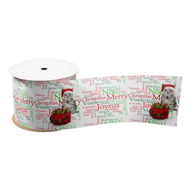 Cat Lovers Red and Green Holiday Satin Ribbon (Spool)