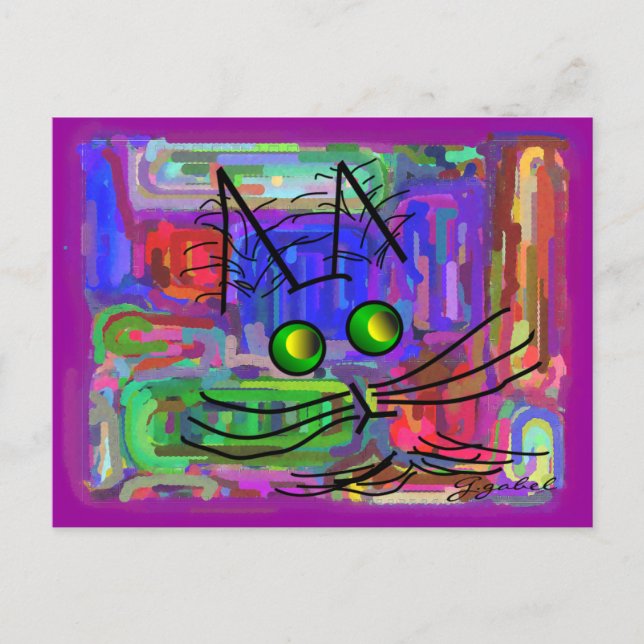 Cat Lovers "The Curious Abstract Cat" Art Postcard (Front)