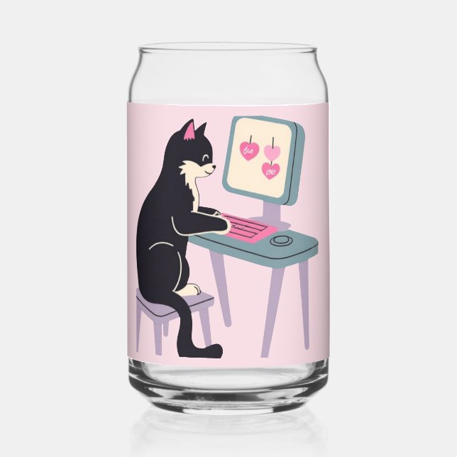 Cat lovers Tuxedo Cat Can Glass (Front)