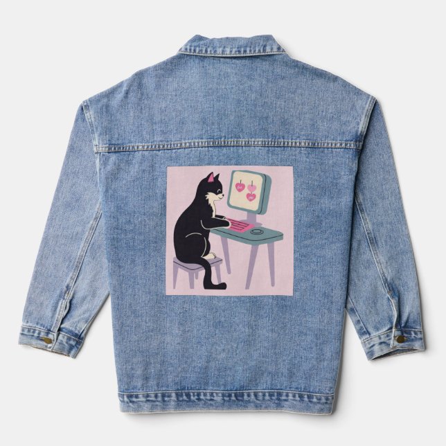 Cat lovers Tuxedo cat  Denim Jacket (Back)