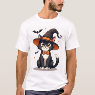 Cat Lovers Witches Hat on Tuxedo Cat Halloween Men T-Shirt