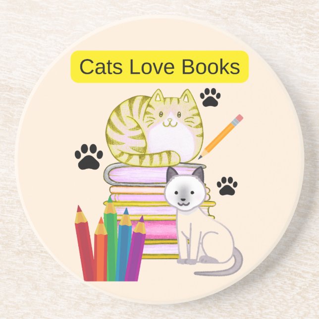 Cat Loves Books Coaster (Front)