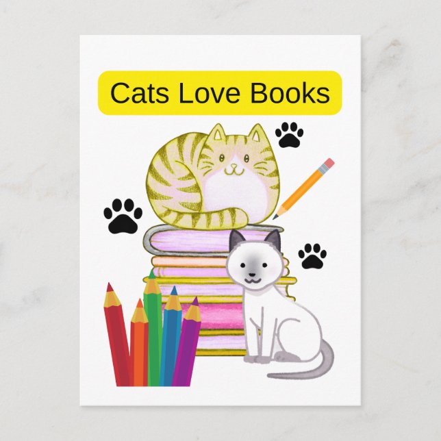 Cat Loves Books Holiday Postcard (Front)