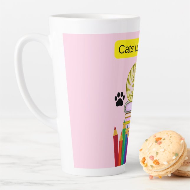 Cat Loves Books Latte Mug (In Situ)