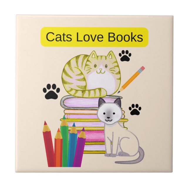 Cat Loves Books Tile (Front)