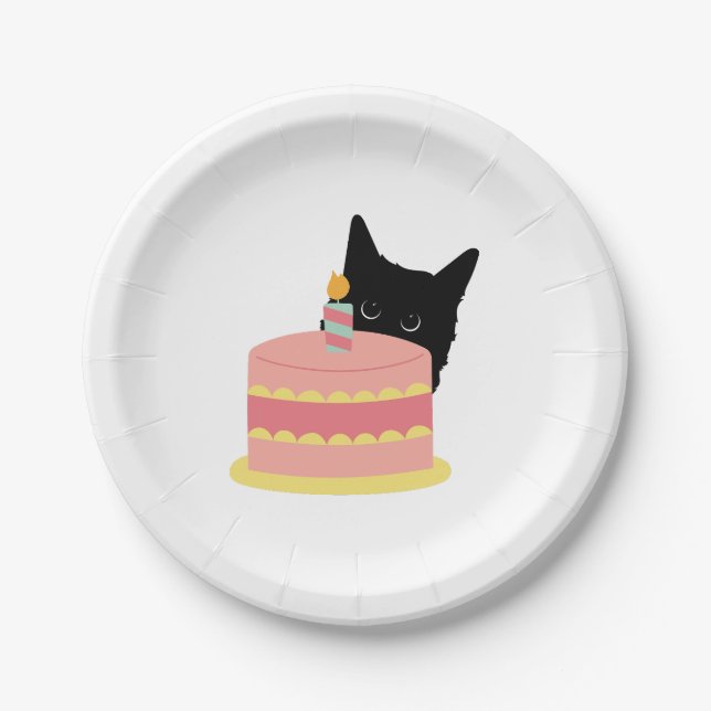 Cat Loves Cake Paper Plate (Front)