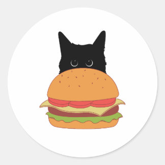 Cat Loves Cheeseburger Classic Round Sticker