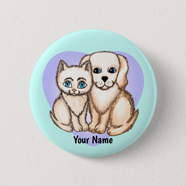Cat Loves Dog  TBA   6 Cm Round Badge (Front)