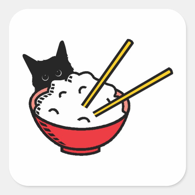 Cat Loves Rice Square Sticker (Front)