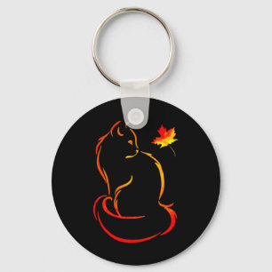 Cat Lucky Leaf From The Fall  Key Ring