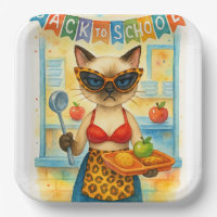 Cat Lunch Lady Serving Food Back to School Themed