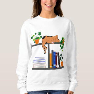 Cat Lying on a Bookshelf, Cat Book And Plant Gift Sweatshirt