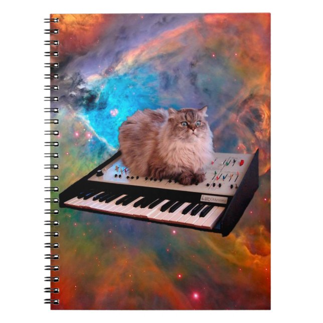 Cat lying on a keyboard in the space notebook (Front)
