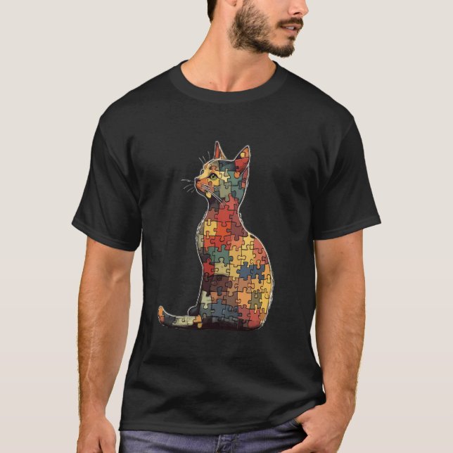Cat Made Of Jigsaw Puzzle Art T-Shirt (Front)