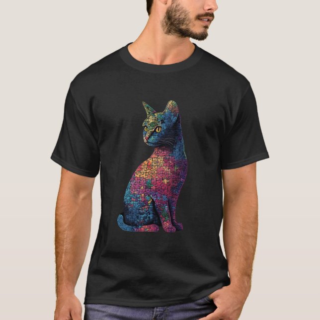 Cat Made Of Jigsaw Puzzle Art T-Shirt (Front)