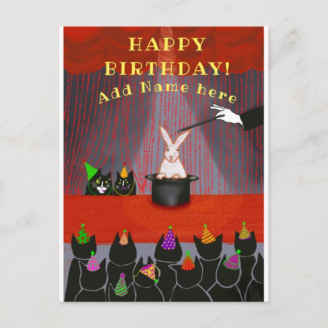 Cat magic show birthday any year Flat Card (Front)