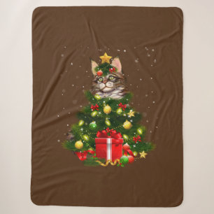 Cat Maine Coon Cat Xmas Tree Lights Cat Lover Ugly Sherpa Blanket