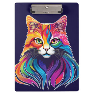 Cat Maine Coon Portrait Rainbow Colours  Clipboard