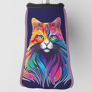 Cat Maine Coon Portrait Rainbow Colours  Golf Head Cover