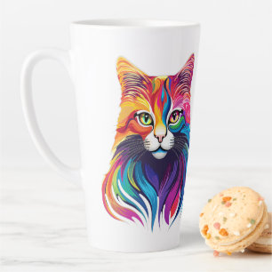 Cat Maine Coon Portrait Rainbow Colours  Latte Mug