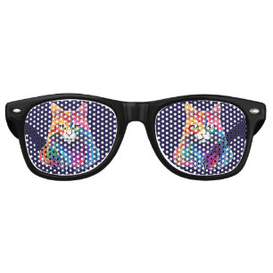 Cat Maine Coon Portrait Rainbow Colours  Retro Sunglasses