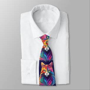 Cat Maine Coon Portrait Rainbow Colours Tie