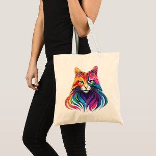 Cat Maine Coon Portrait Rainbow Colours Tote Bag