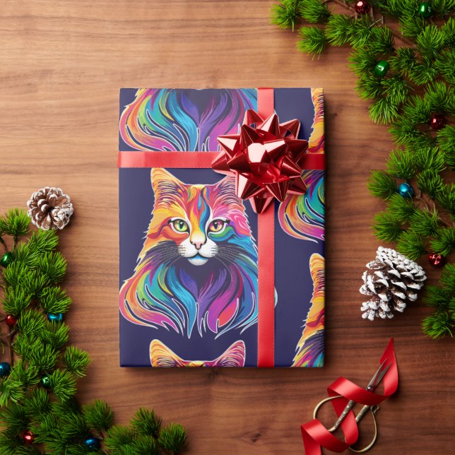 Cat Maine Coon Portrait Rainbow Colours  Wrapping Paper (Holiday Gift)